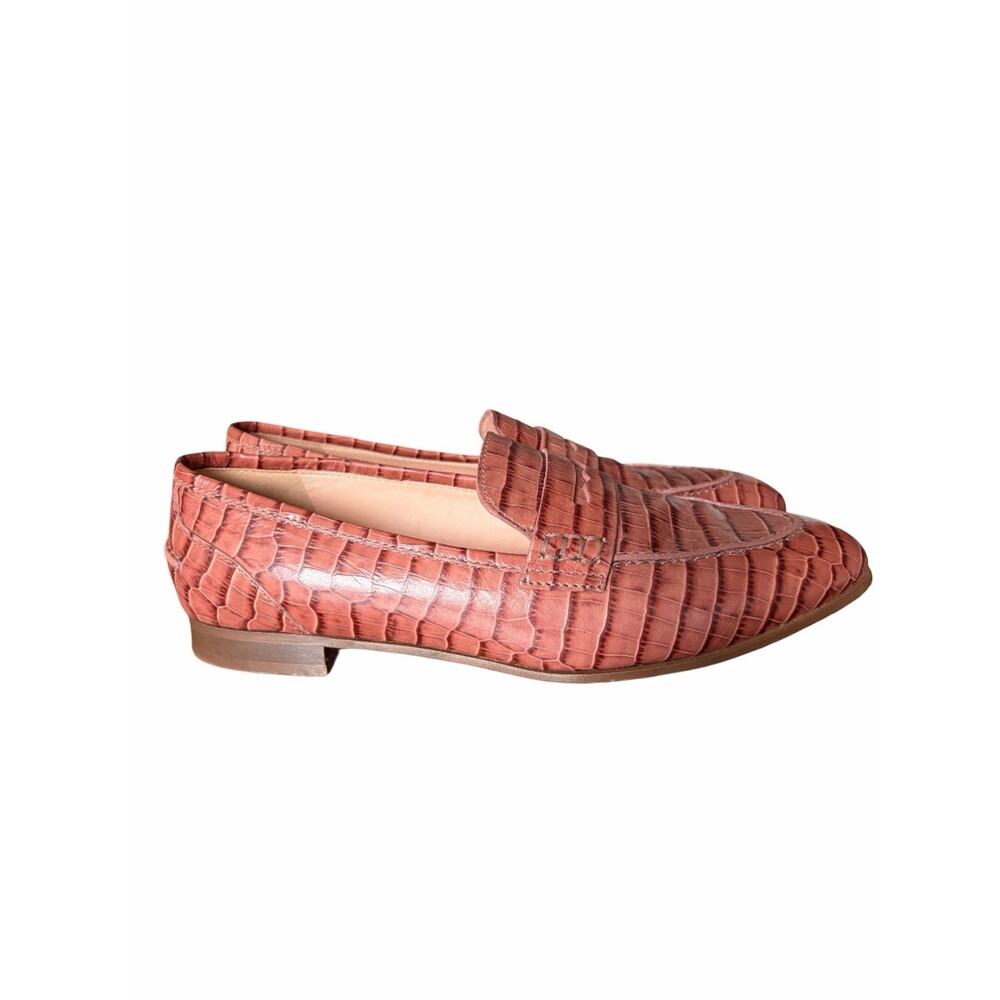 J. Crew Academy Penny Leather Loafers Size 8.5 Croc Embossed Pinkish Brown - Picture 3 of 9